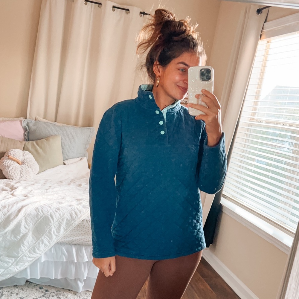 (lauren james co) preptec dark blue quilted comfy 1/4 snap pullover women’s M